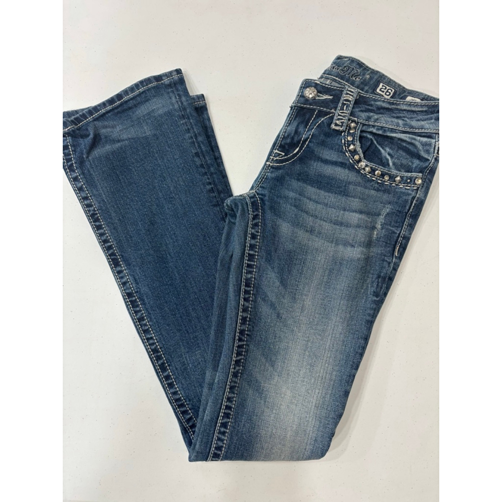 Women's Miss Me Jeans Size 26 Blue Denim Boot, Jewel Embellishments - Picture 8 of 13